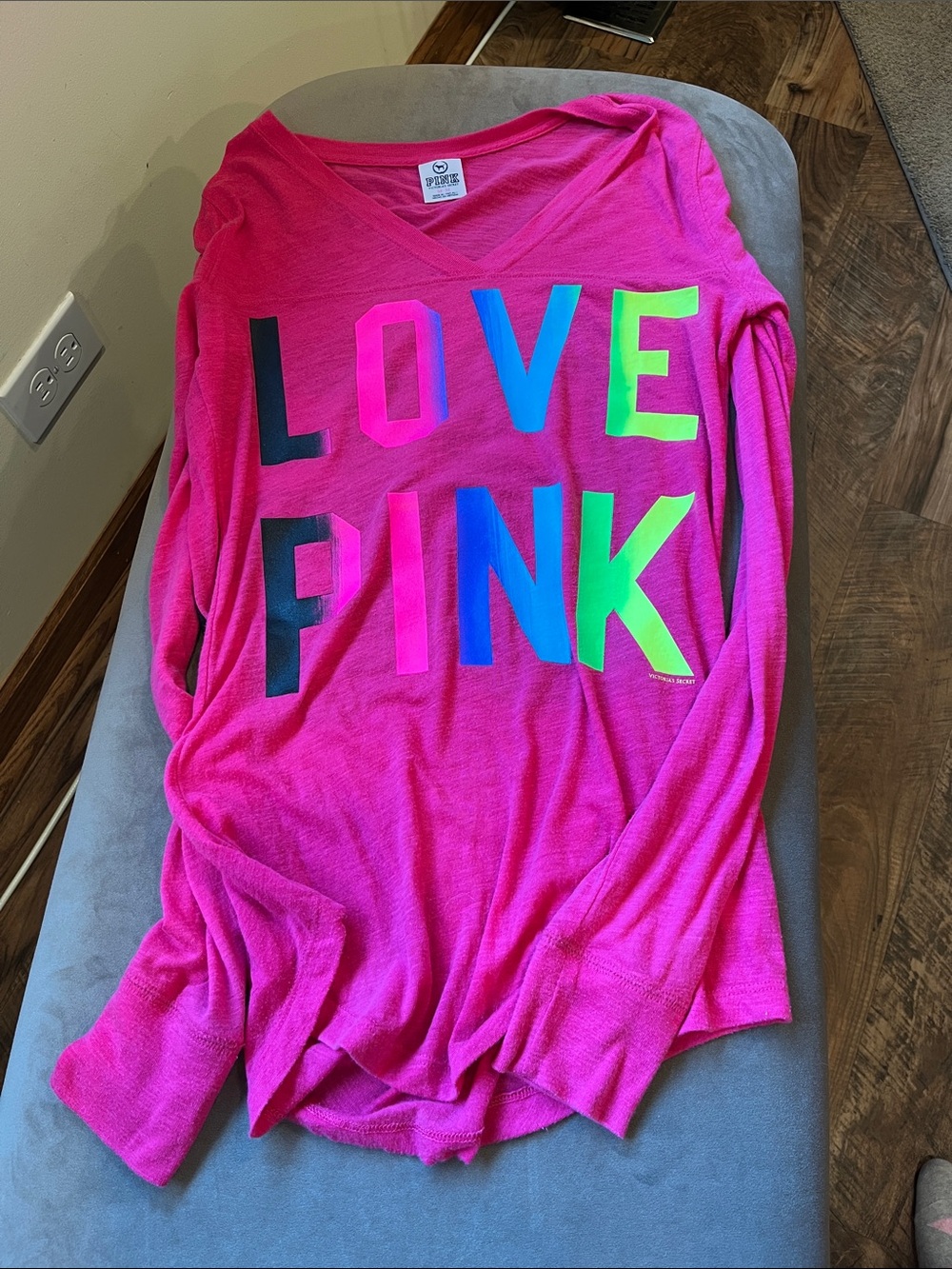 PINK Victoria's Secret Bright Pink 'LOVE PINK' Long Sleeve Tee